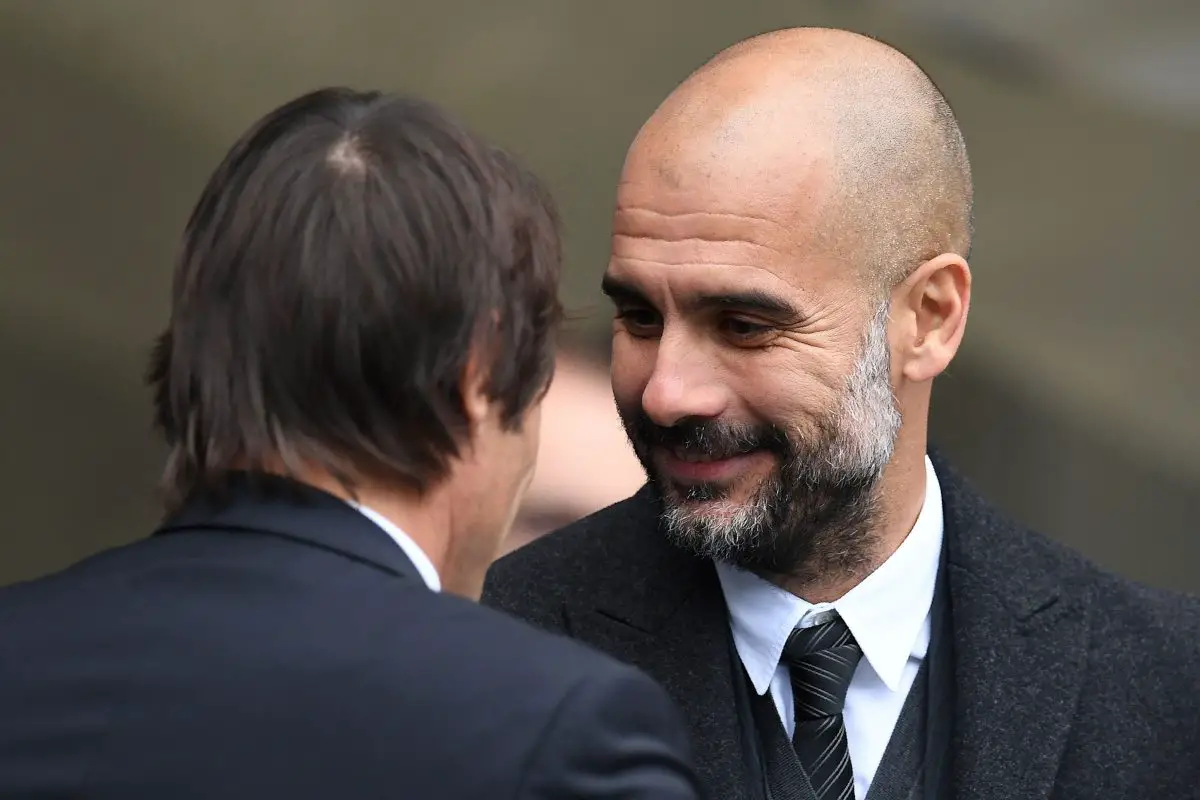 Manchester City's Pep Guardiola with Antonio Conte.