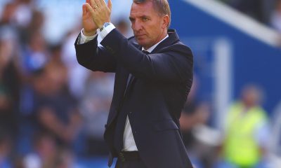 Brendan Rodgers thanks Leicester City fans after the game against Brighton and Hove Albion.