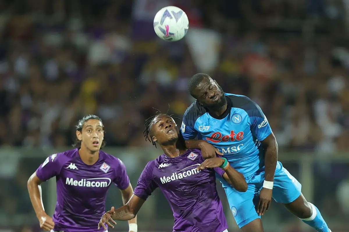 Christian Kouamé of ACF Fiorentina in action against Tanguy Ndombele of SSC Napoli.  (Photo by Gabriele Maltinti/Getty Images)