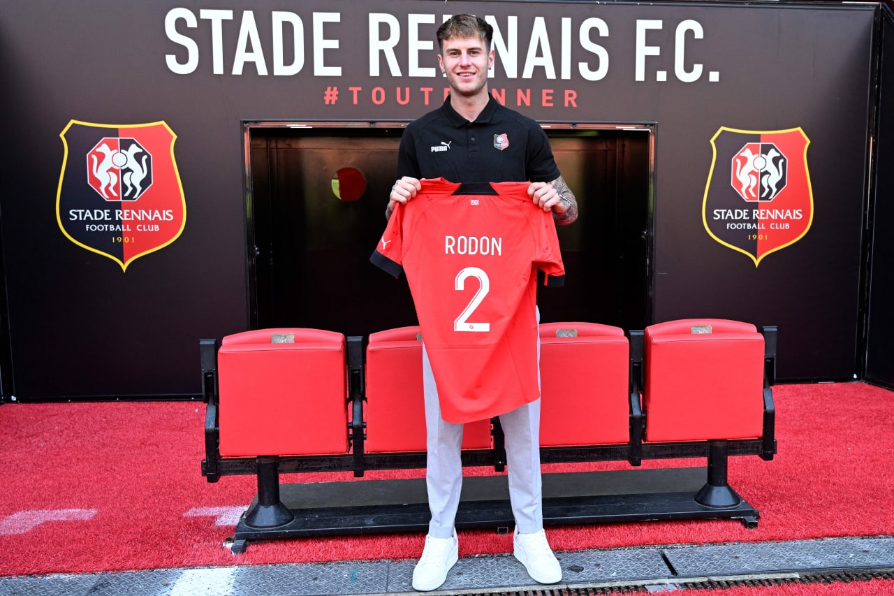 Joe Rodon being presented as Rennes' new signing this summer Tottenham Hotspur Rob Page Wales.