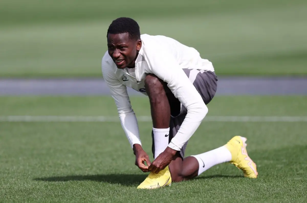 Pape Matar Sarr of Senegal in a training session for Tottenham Hotspur.