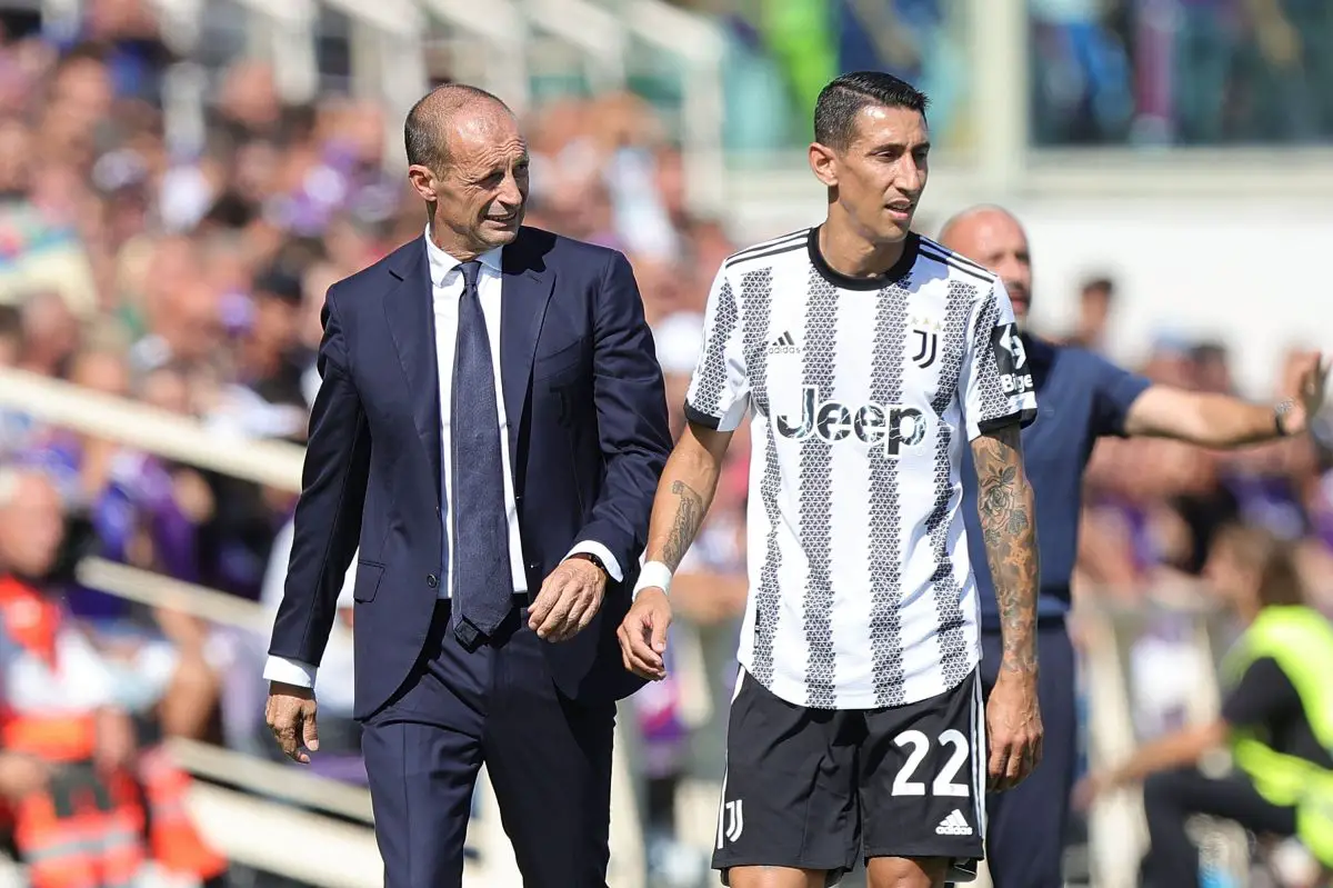 Massimiliano Allegri with Juventus winger, Angel di Maria.  