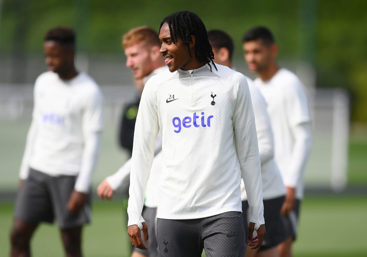 Djed Spence in training for Tottenham Hotspur.