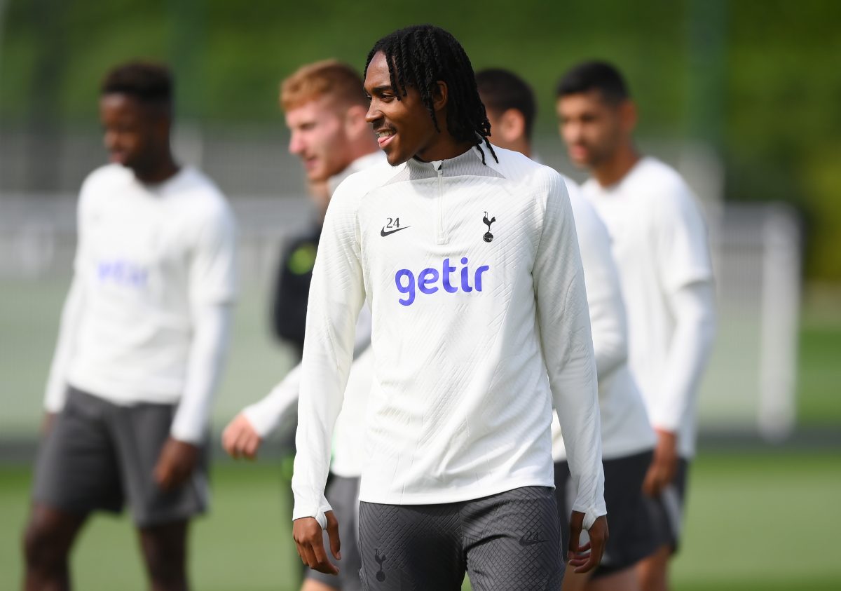 Djed Spence in training for Tottenham Hotspur. 