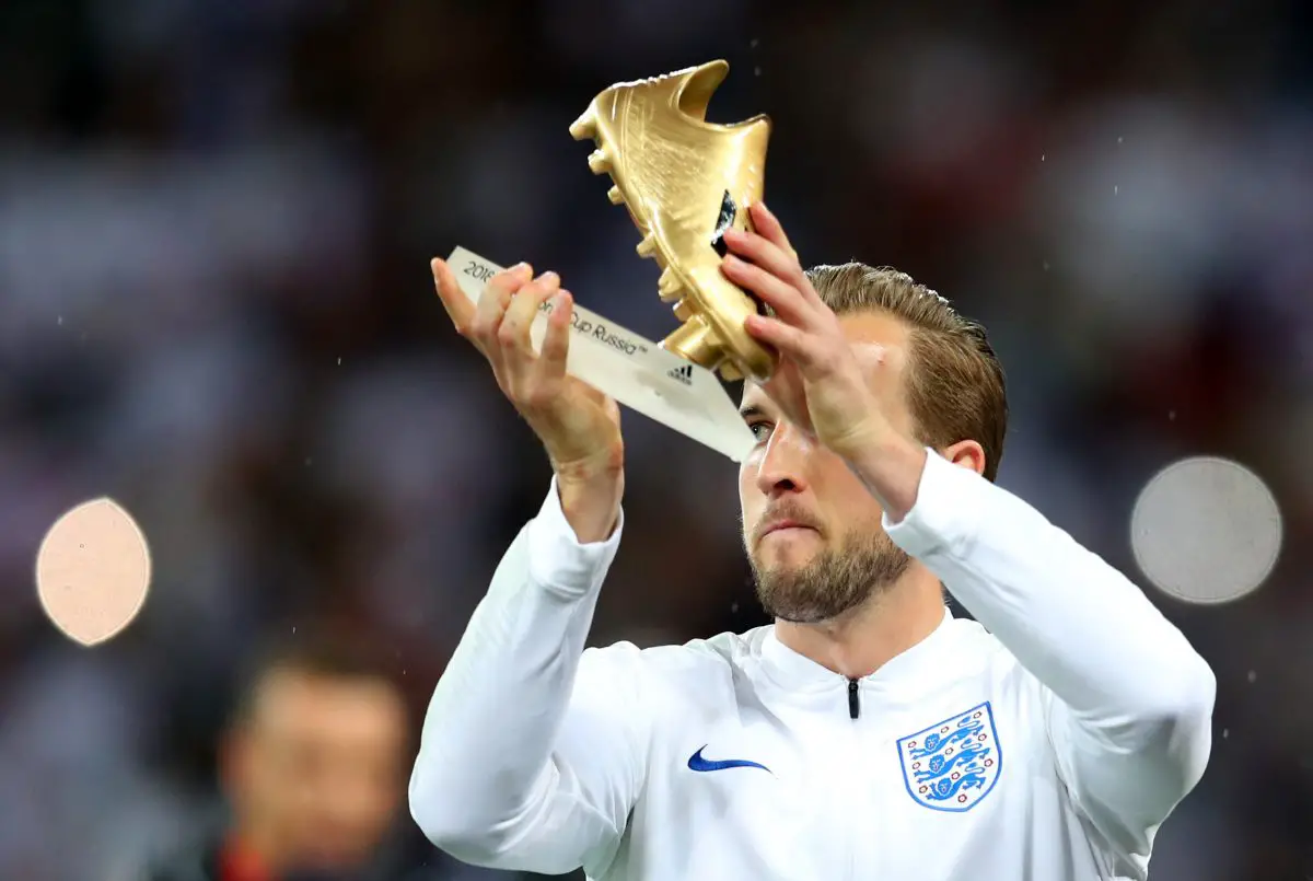 Harry Kane of England with the World Cup 2018 Golden Boot Award. 