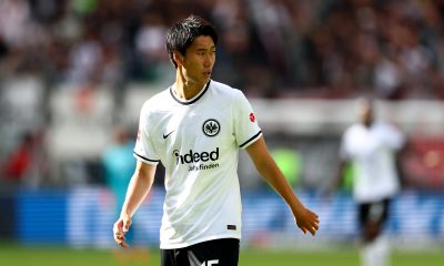Daichi Kamada looks on during the Bundesliga match between Eintracht Frankfurt and VfL Wolfsburg.