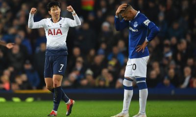 Son Heung-min of Tottenham and Richarlison of Everton before they were teammates at Spurs. (Photo by Gareth Copley/Getty Images)