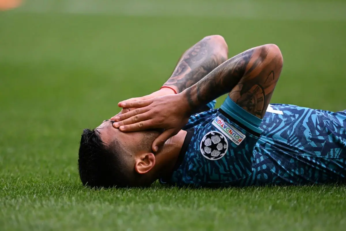 Cristian Romero of Tottenham Hotspur looks dejected during the UEFA Champions League match against Sporting CP. 