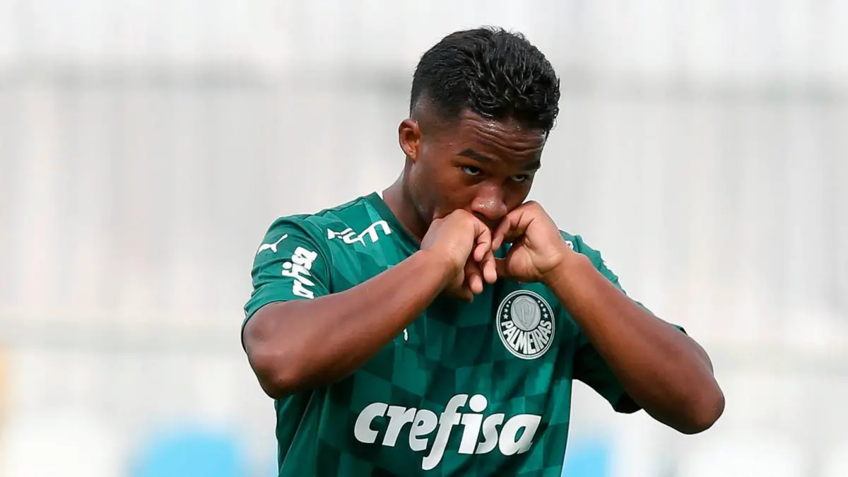 Endrick celebrates scoring a goal for Palmeiras' youth team. (Image: Official Palmeiras website)