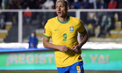 Richarlison of Brazil celebrates after scoring a goal. (Photo by Javier Mamani/Getty Images)