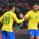 Liverpool's Roberto Firmino celebrates with Richarlison after scoring for Brazil against Czech Republic in 2019.