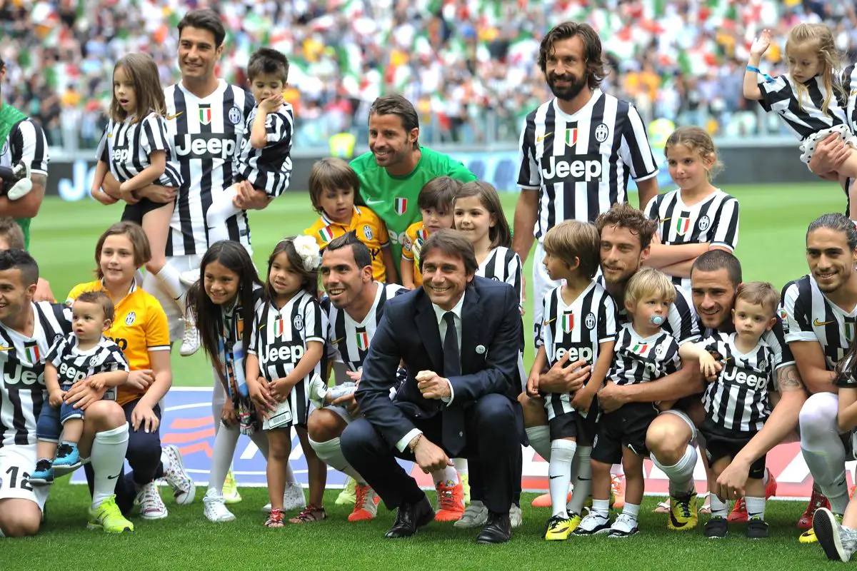 Juventus head coach, Antonio Conte, and players after the Serie A game against Cagliari Calcio during the Italian's time as Juve manager.