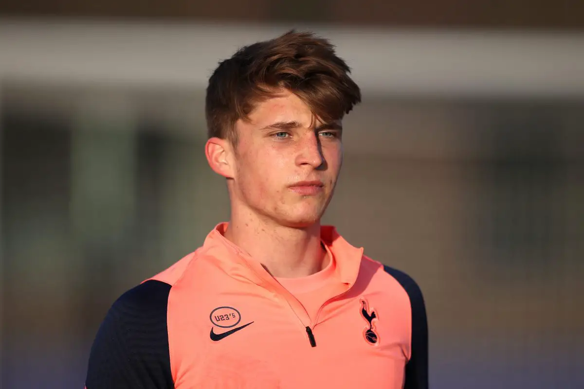 Dennis Cirkin of Spurs warms up during his time as a Tottenham Hotspur youth player. 