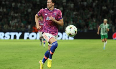 Juventus' Dusan Vlahovic runs after the ball during the UEFA Champions League against Maccabi Haifa.