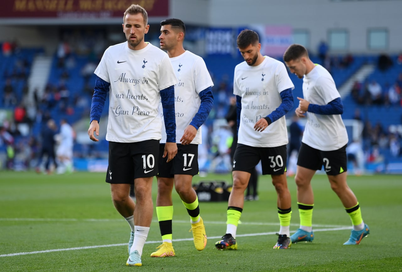 Tottenham Hotspur players led by Harry Kane pay tribute to the late Gian Piero Ventrone before the Brighton game.