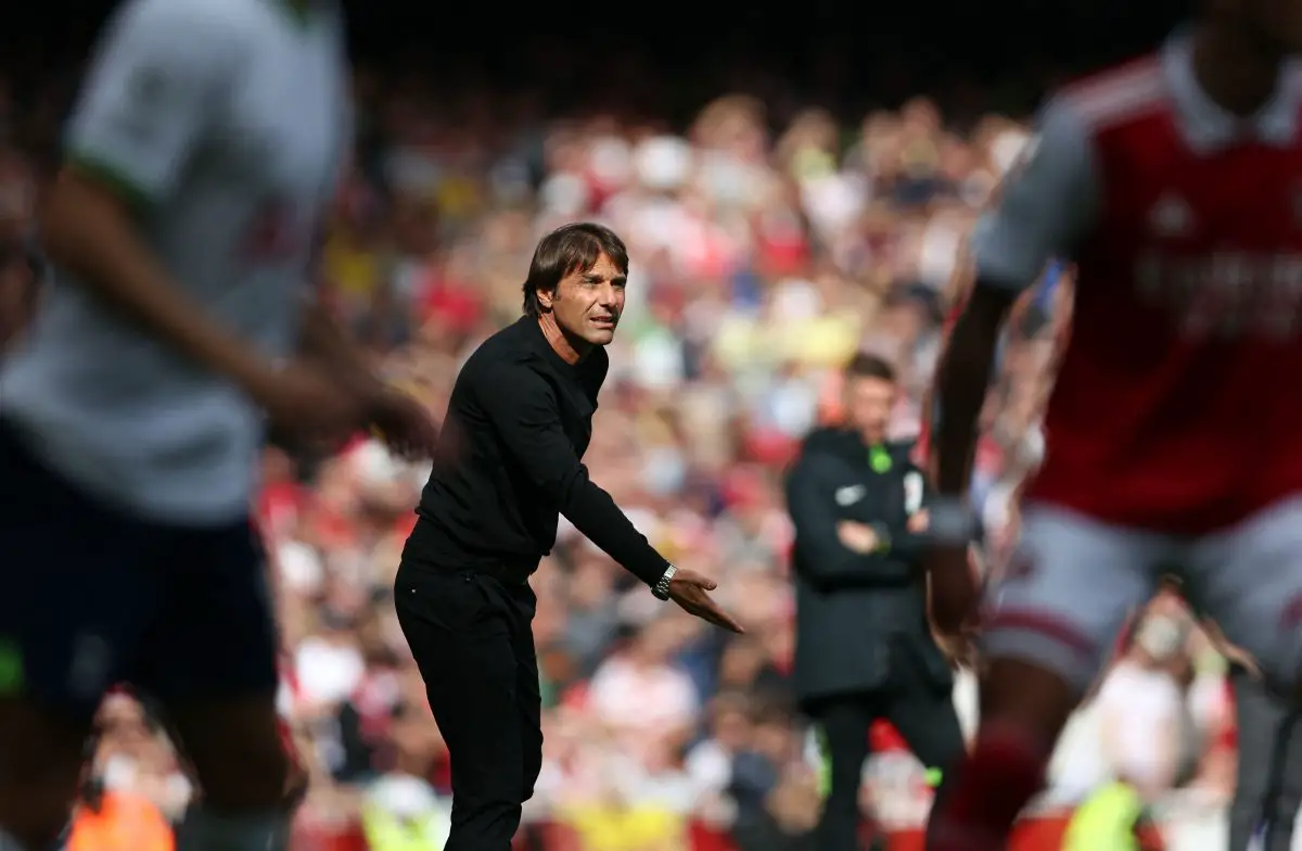 Tottenham Hotspur manager Antonio Conte reacts on the touchline in the game against Arsenal.