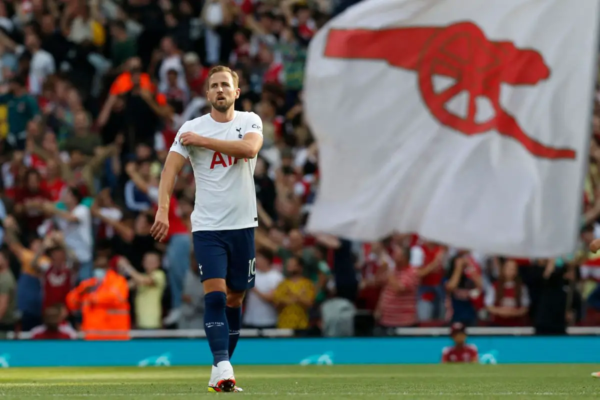 Tottenham Hotspur's Harry Kane in action against Arsenal.