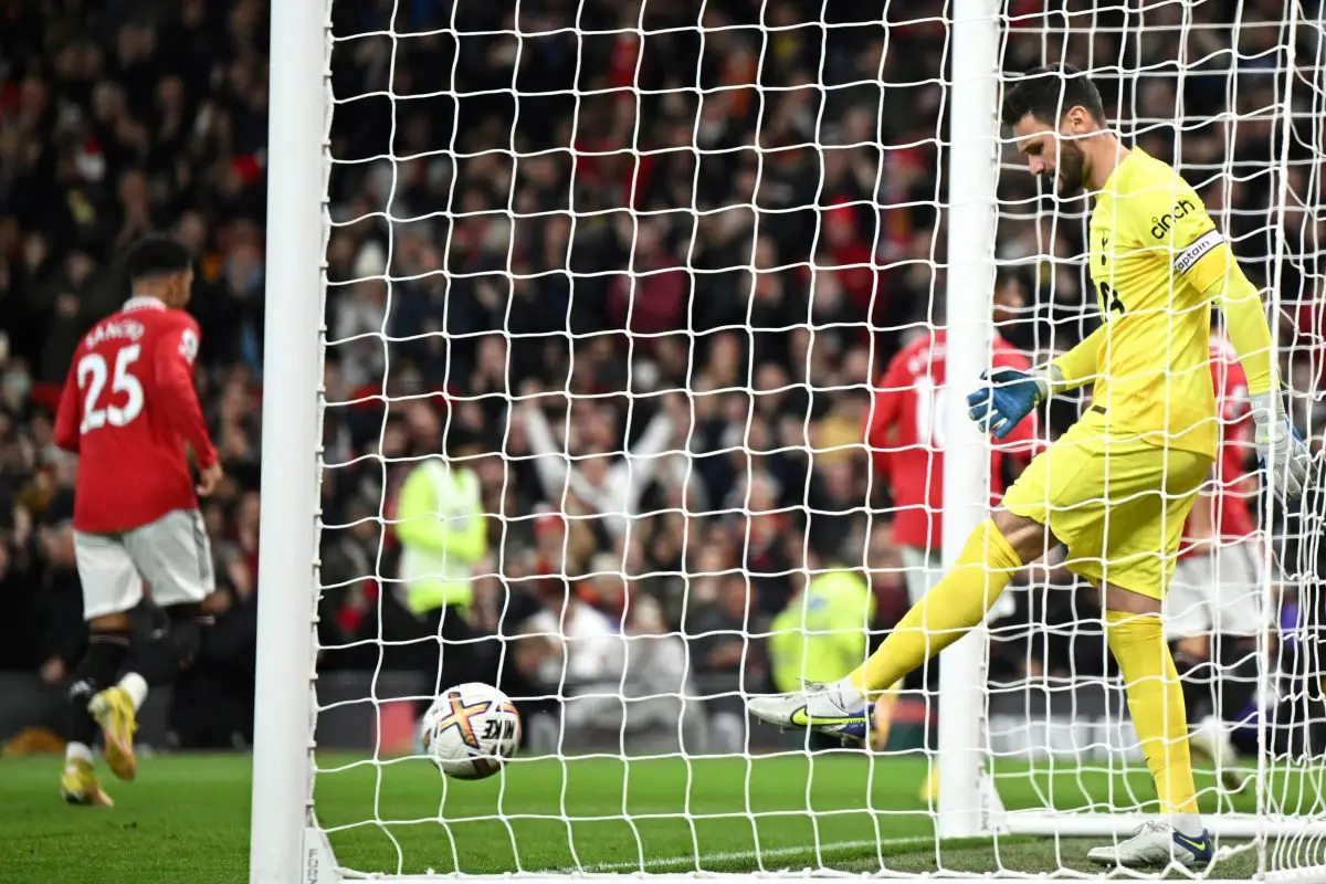 Tottenham Hotspur's Hugo Lloris dejected after Fred scores for Manchester United. 