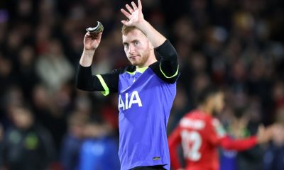 Dejan Kulusevski of Tottenham Hotspur acknowledges fans after the Carabao Cup Third Round match between Nottingham Forest and Tottenham Hotspur at City Ground on November 09, 2022 in Nottingham, England. (Photo by Catherine Ivill/Getty Images )
