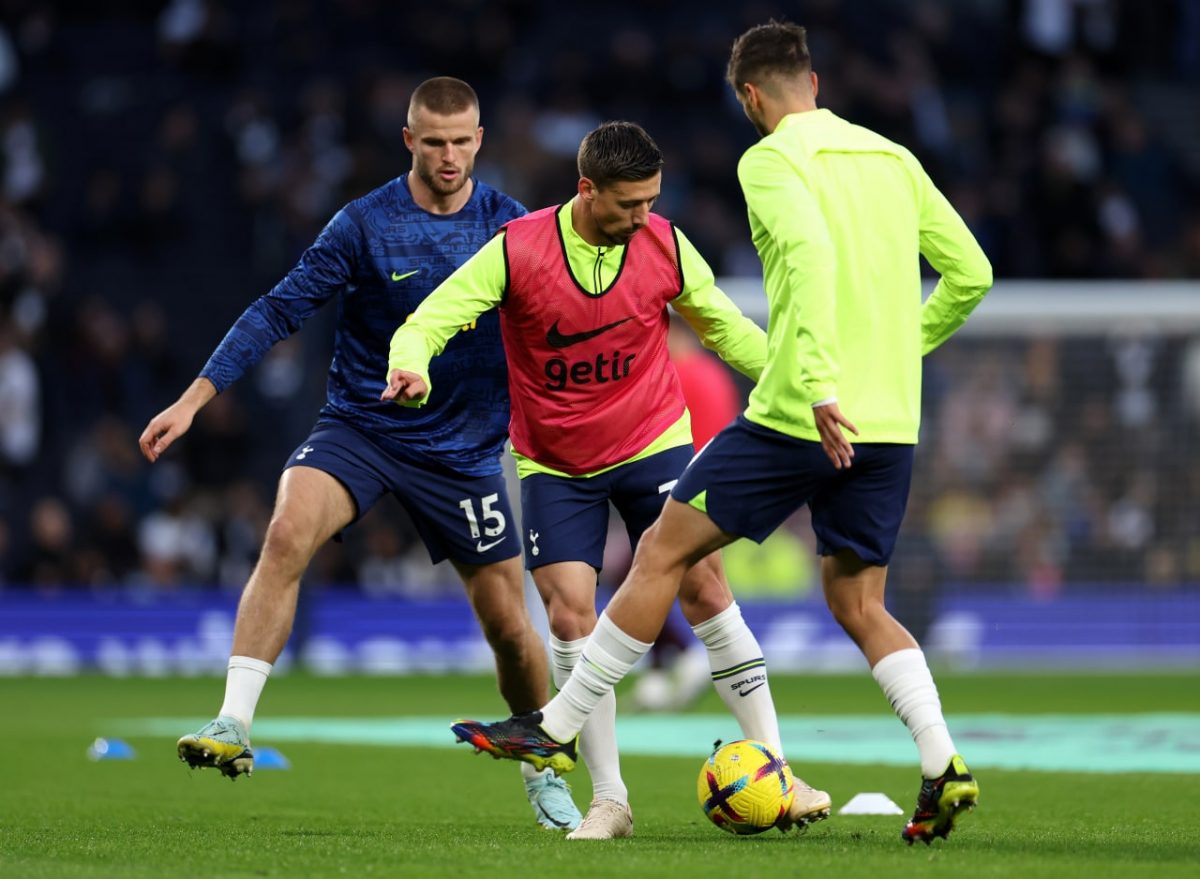 Eric Dier and Clement Lenglet of Tottenham Hotspur warm up.