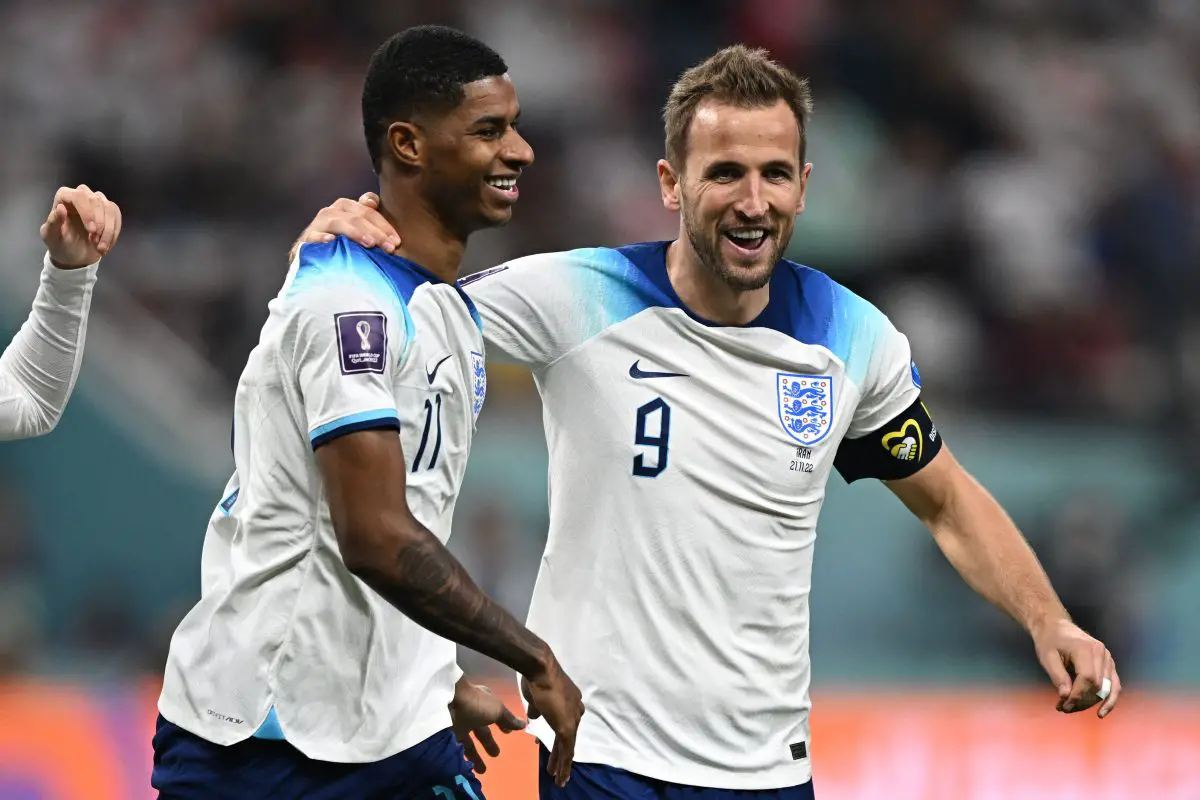 Marcus Rashford and Harry Kane in action for England against Iran. (Photo by PAUL ELLIS/AFP via Getty Images)