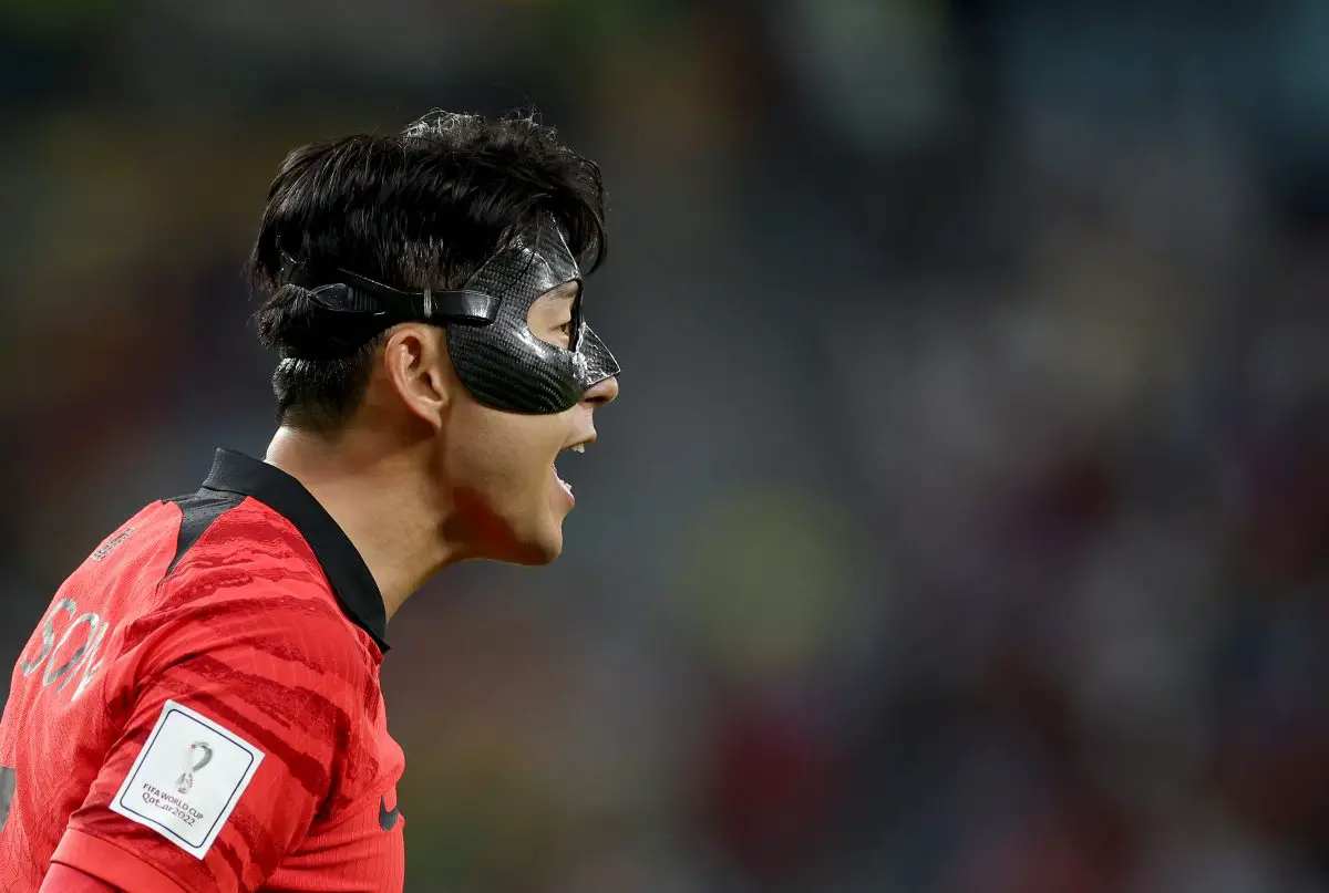 Son Heung-min of Tottenham Hotspur in action for South Korea against Uruguay at the 2022 FIFA World Cup. (Photo by Elsa/Getty Images)