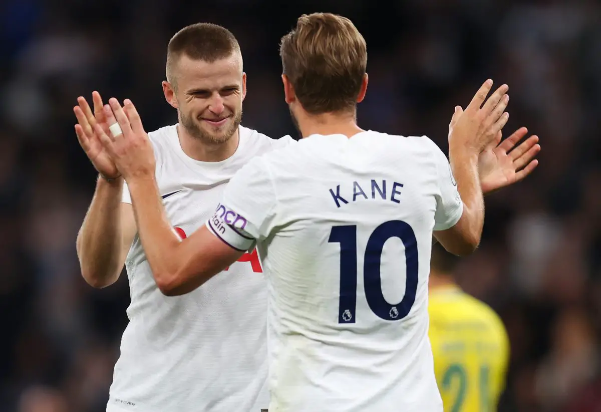 Harry Kane of Tottenham Hotspur celebrates with Eric Dier after scoring against Pacos de Fereira. (Photo by Catherine Ivill/Getty Images)