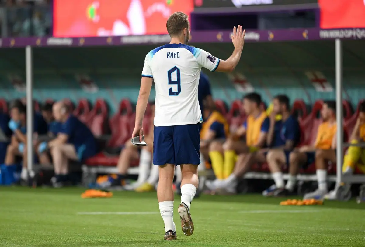 Harry Kane of England leaves the pitch as they are substituted off during the FIFA World Cup Qatar 2022 Group B match between England and IR Iran at Khalifa International Stadium on November 21, 2022 in Doha, Qatar