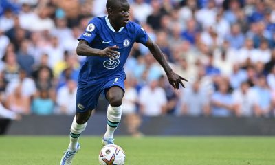 Chelsea's French midfielder N'Golo Kante runs with the ball during the English Premier League football match between Chelsea and Tottenham Hotspur at Stamford Bridge in London on August 14, 2022