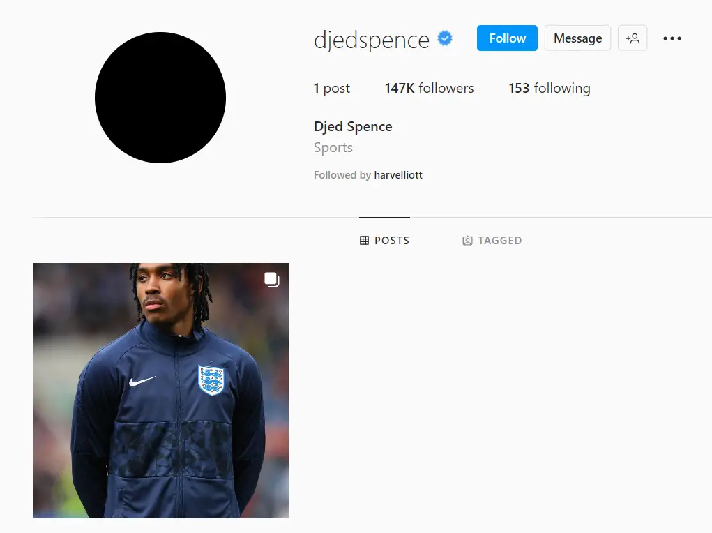 Djed Spene has removed all references to Tottenham Hotspur on his Instagram account. (Image: @djedspence in Instagram)