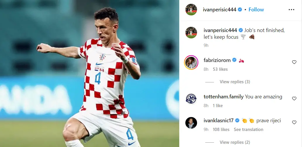 Ivan Perisic sends important message after Croatian win (via @ivanperisic444 on Instagram)
