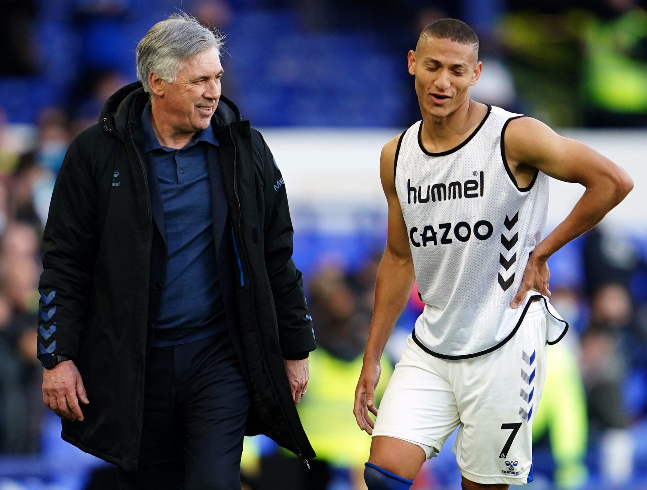 Carlo Ancelotti with Richarlison during their time at Everton.
