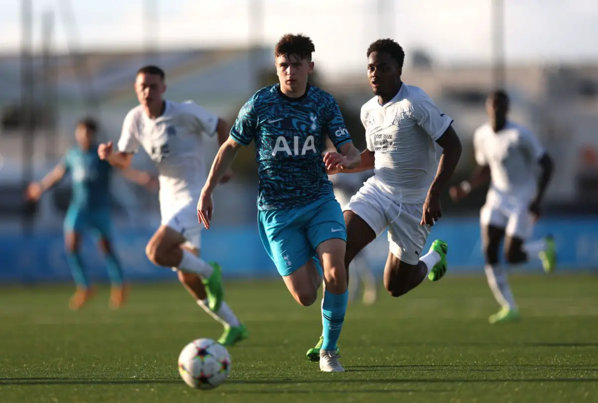 Mikey Moore of Tottenham during a UEFA Youth League game. (Photo by Tottenham Hotspur FC/Tottenham Hotspur FC via Getty Images)