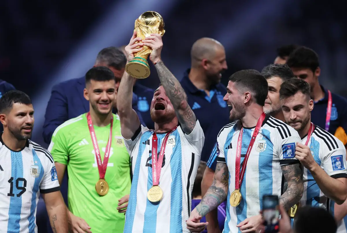 Alexis Mac Allister of Argentina lifts the FIFA World Cup. 