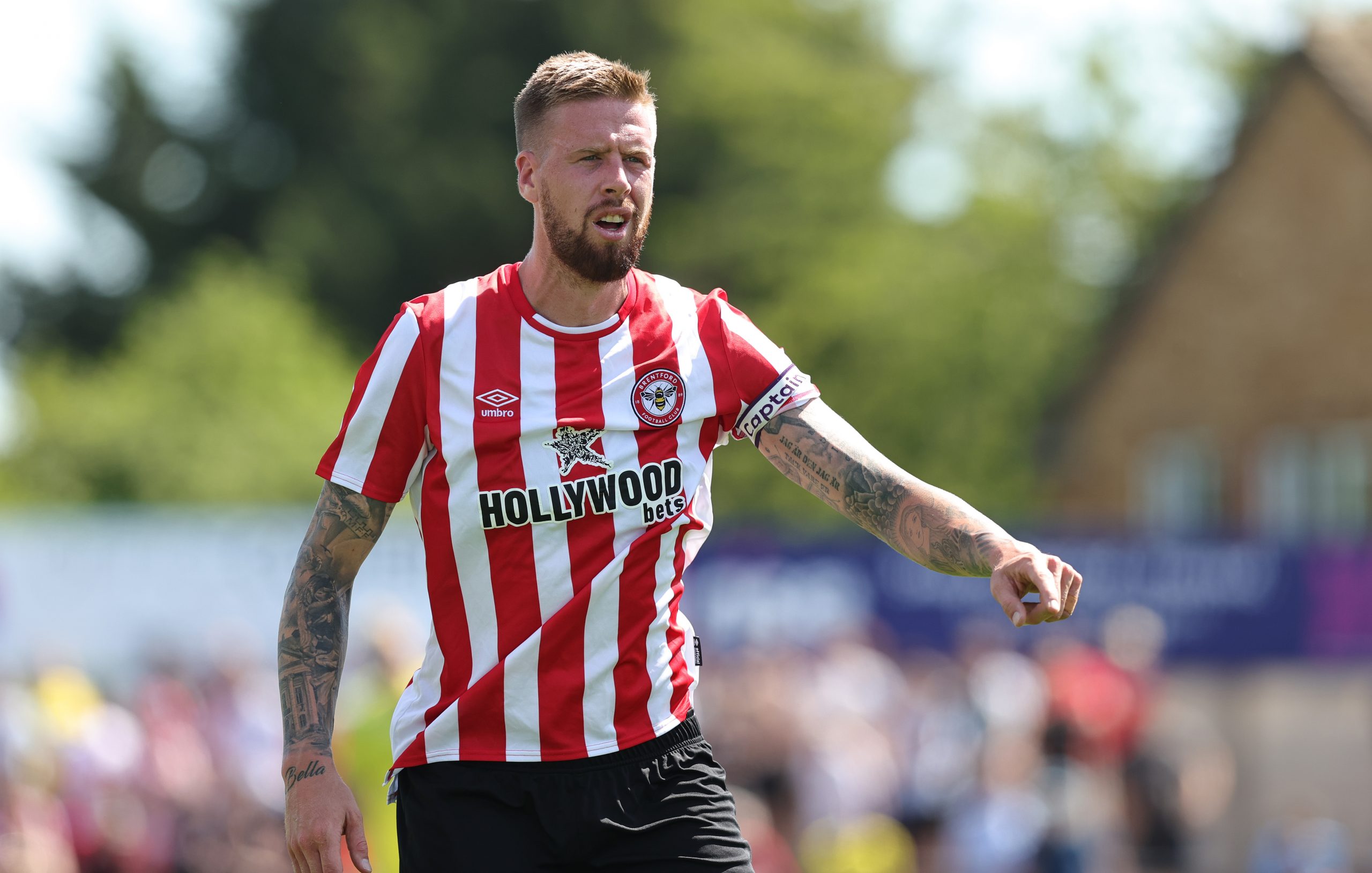 Pontus Jansson of Brentford looks on during the pre season friendly match between Boreham Wood and Brentford at Meadow Park on July 09, 2022 in Borehamwood, England. (Photo by David Rogers/Getty Images)