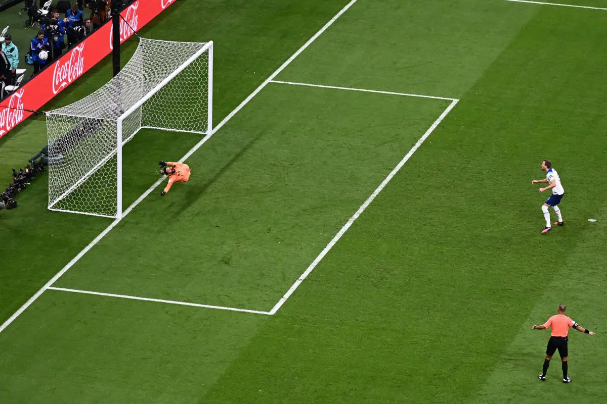 England's Harry Kane skies his penalty against Hugo Lloris of France. (Photo by JEWEL SAMAD/AFP via Getty Images)