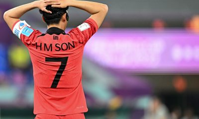 South Korea's midfielder #07 Son Heung-min reacts to a missed chance during the Qatar 2022 World Cup round of 16 football match between Brazil and South Korea at Stadium 974 in Doha on December 5, 2022. (Photo by MANAN VATSYAYANA / AFP) (Photo by MANAN VATSYAYANA/AFP via Getty Images)