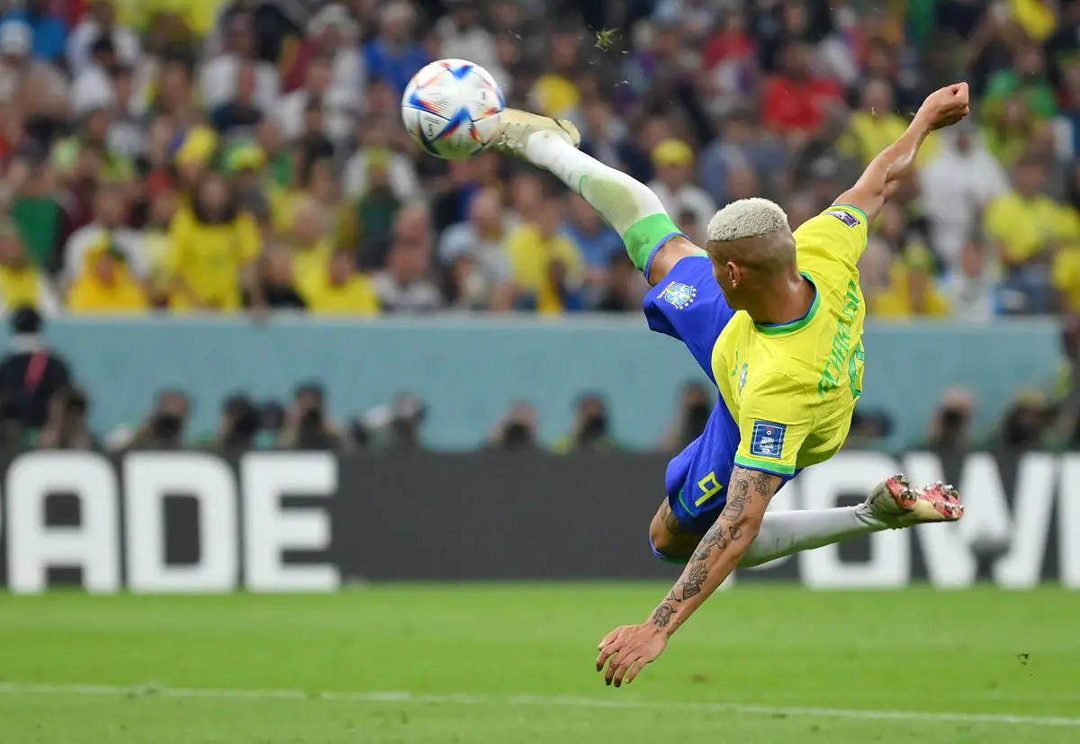 Richarlison reveals the inspirational quote taped by Antonio Conte on the Tottenham Hotspur dressing room wall.  (Photo by Justin Setterfield/Getty Images)