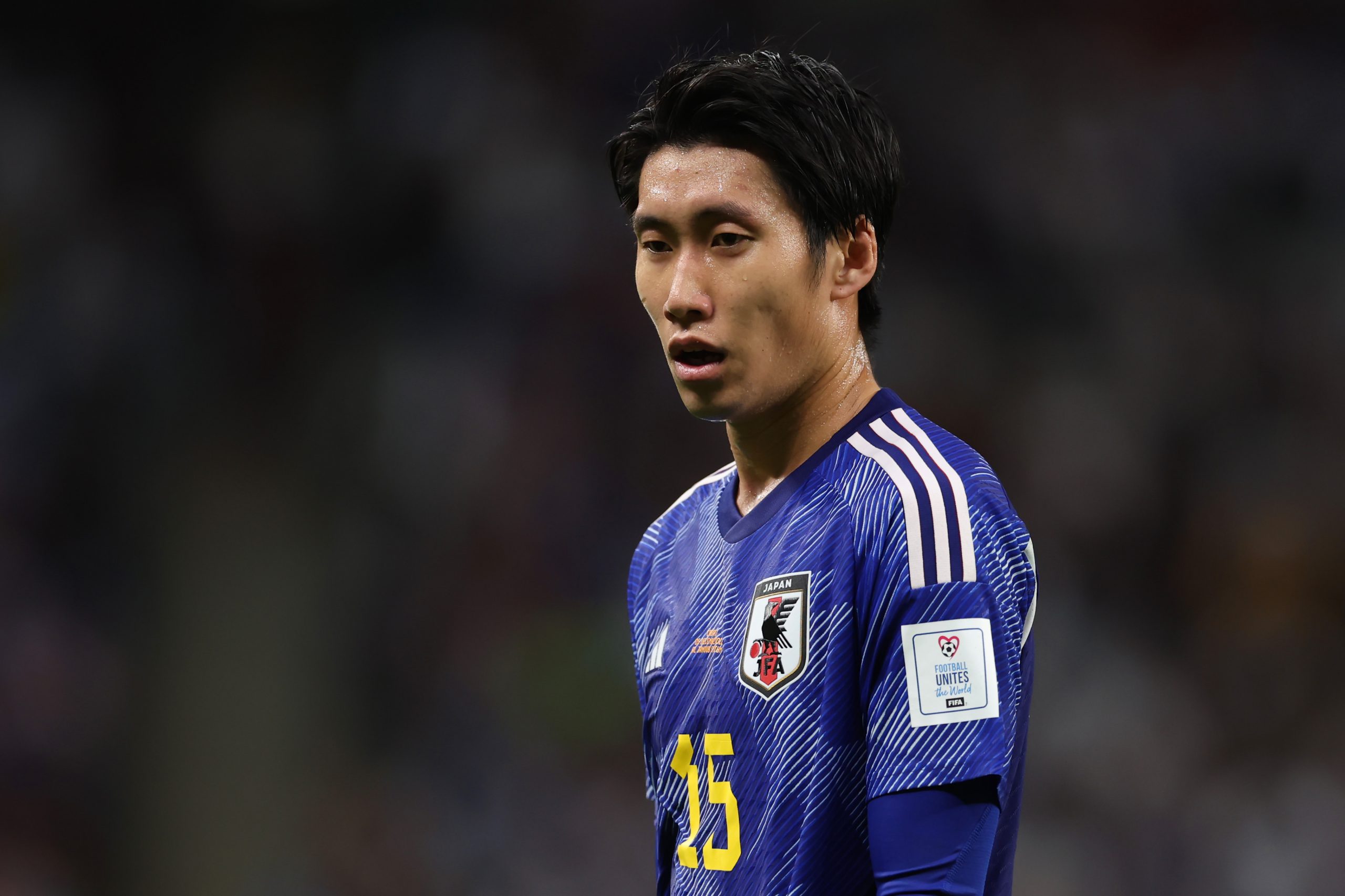 Daichi Kamada of Japan reacts during the FIFA World Cup Qatar 2022 Round of 16 match between Japan and Croatia at Al Janoub Stadium on December 05, 2022 in Al Wakrah, Qatar.