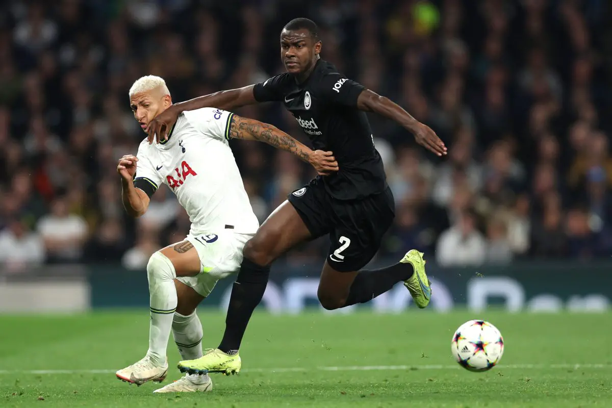 Evan Ndicka in action against Tottenham Hotspur. (Photo by Richard Heathcote/Getty Images)