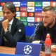 Inter Milan's Slovakian defender Milan Skriniar (R) and Inter Milan's Italian head coach Simone Inzaghi address a press conference in Plzen on September 12, 2022, on the eve of the UEFA Champions League Group C second leg football match between FC Viktoria Plzen and Inter Milan. (Photo by Michal Cizek / AFP) (Photo by MICHAL CIZEK/AFP via Getty Images)