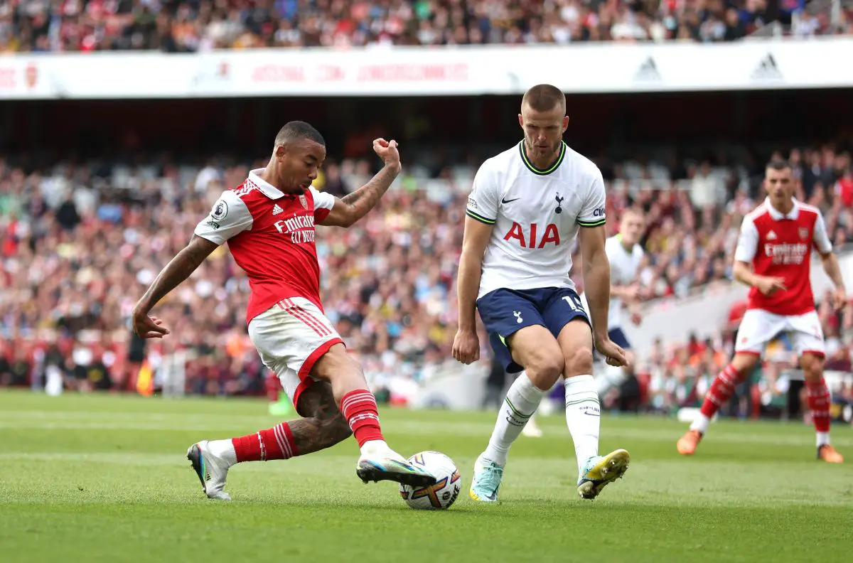 Gabriel Jesus of Arsenal tries to pass Eric Dier of Tottenham Hotspur. (Photo by Catherine Ivill/Getty Images)