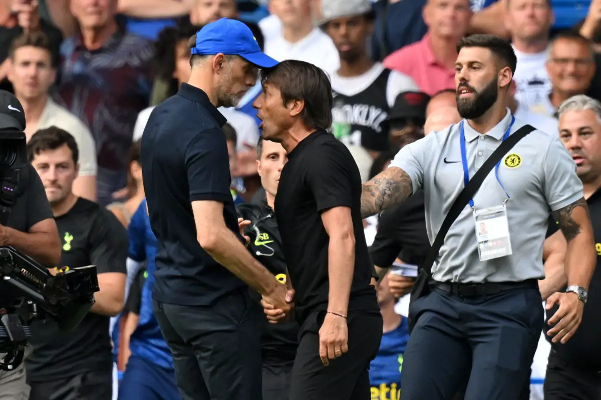 Antonio Conte and Thomas Tuchel going at it after Tottenham Hotspur's 2-2 draw against Chelsea in August 2022. (Photo by GLYN KIRK/AFP via Getty Images)