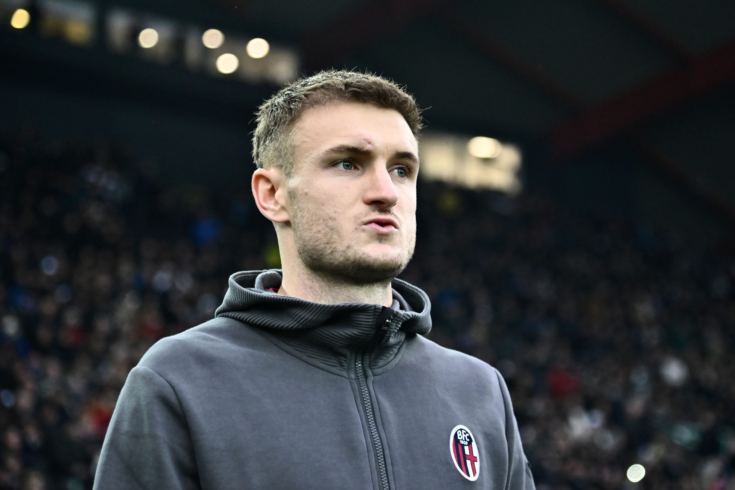 Stefan Posch of Bologna FC looks on during the Serie A match between Udinese Calcio and Bologna FC at Dacia Arena on January 15, 2023 in Udine, Italy. (Photo by Alessandro Sabattini/Getty Images)