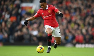 Anthony Martial of Manchester United controls the ball during the Premier League match between Manchester United and Manchester City at Old Trafford on January 14, 2023 in Manchester, England. (Photo by Michael Regan/Getty Images)