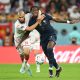 AL RAYYAN, QATAR - NOVEMBER 30: Axel Disasi of France is challenged by Aissa Laidouni of Tunisia during the FIFA World Cup Qatar 2022 Group D match between Tunisia and France at Education City Stadium on November 30, 2022 in Al Rayyan, Qatar. (Photo by Clive Mason/Getty Images)