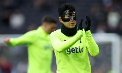 Son Heung-Min of Tottenham Hotspur warms up prior to the Premier League match between Tottenham Hotspur and Aston Villa at Tottenham Hotspur Stadium on January 01, 2023 in London, England. (Photo by Eddie Keogh/Getty Images)
