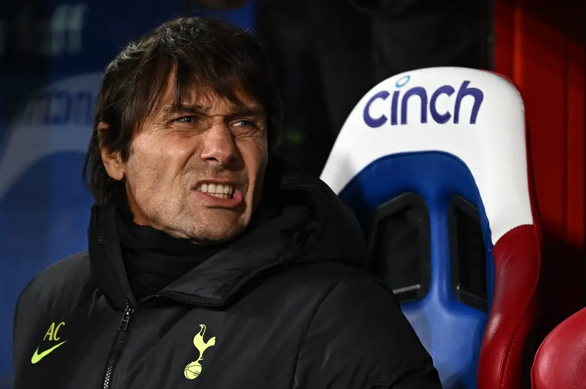 Tottenham Hotspur's Antonio Conte on the sidelines during the game against Crystal Palace - January 2023. (Photo by BEN STANSALL/AFP via Getty Images)