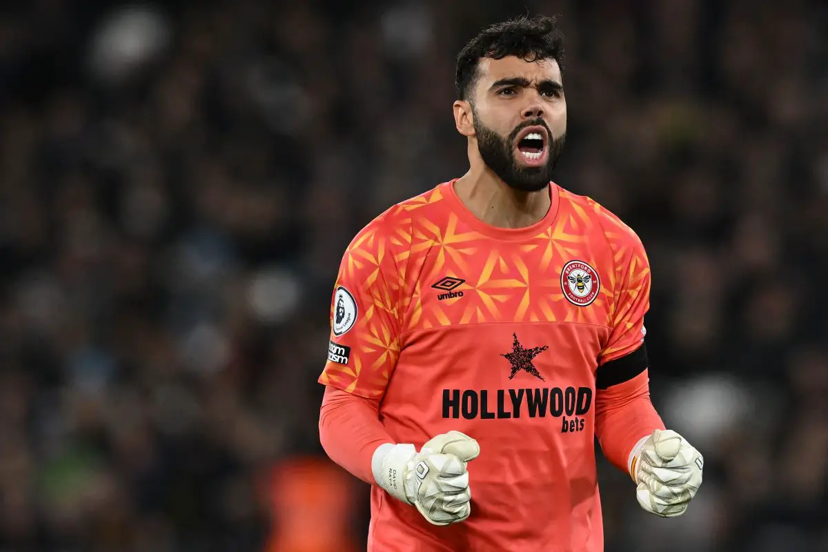 David Raya offers Tottenham hope by saying it is not the right time to sign a new contract at Brentford. (Photo by BEN STANSALL/AFP via Getty Images)