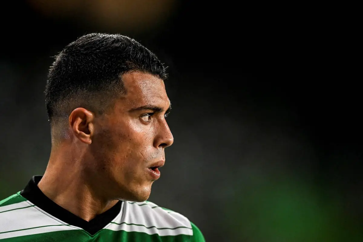 Sporting Lisbon's Spanish defender Pedro Porro looks on during the Portuguese league football match between Sporting CP and FC Vizela at the Jose Alvalade stadium in Lisbon on January 20, 2023.